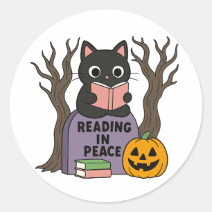 Sticker Rond Cute lecture de chat noir en paix