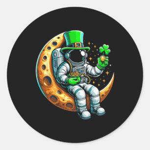 Sticker Rond Cute Leprechaun Astronaut Dans L'Espace Lune Saint