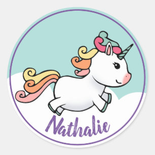Sticker Rond Cute licorne avec nom