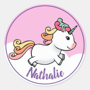 Sticker Rond Cute licorne avec nom