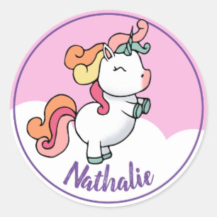 Sticker Rond Cute licorne avec nom