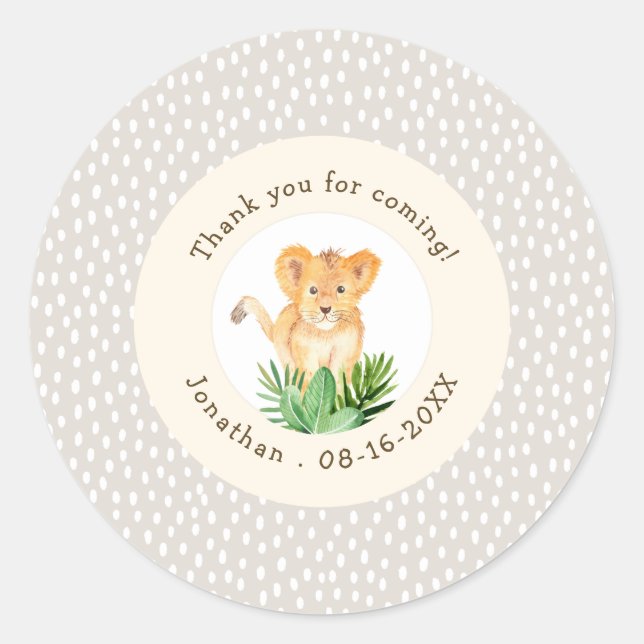 Sticker Rond Cute Lion Cub Faune Merci Anniversaire Favoriser (Devant)