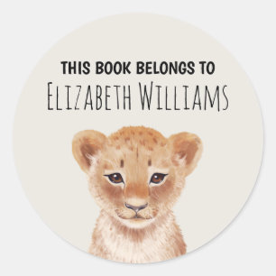 Sticker Rond Cute Lion Cub Nom Personnalisé École
