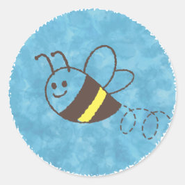 Sticker Rond Cute Little Bee Flying Blue Aquarelle Baby shower