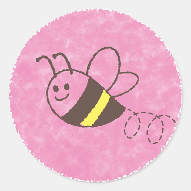 Sticker Rond Cute Little Bee Flying Pink Aquarelle Baby shower (Devant)