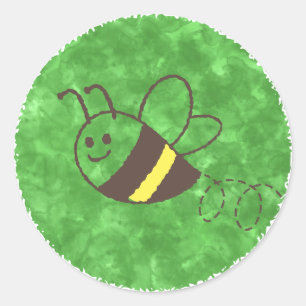 Sticker Rond Cute Little Bee Flying Watercolor Baby shower