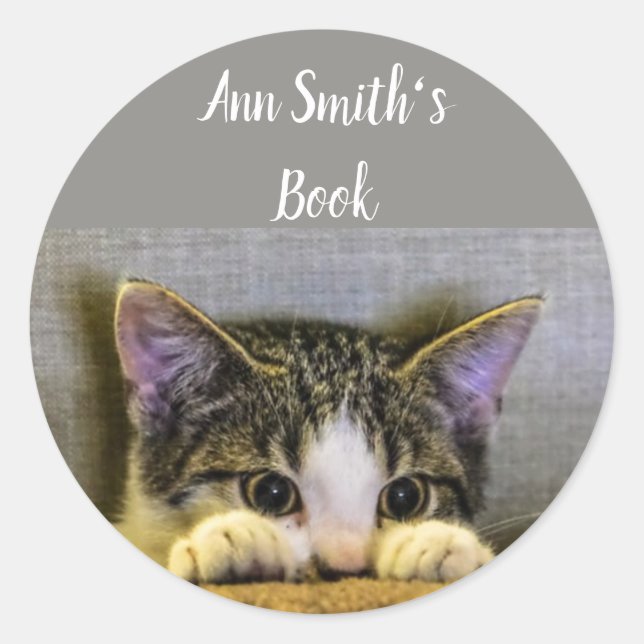 Sticker Rond Cute Little Cat Book Plate à Customiser (Devant)