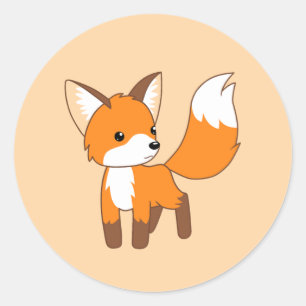 Sticker Rond Cute Little Fox sur crème
