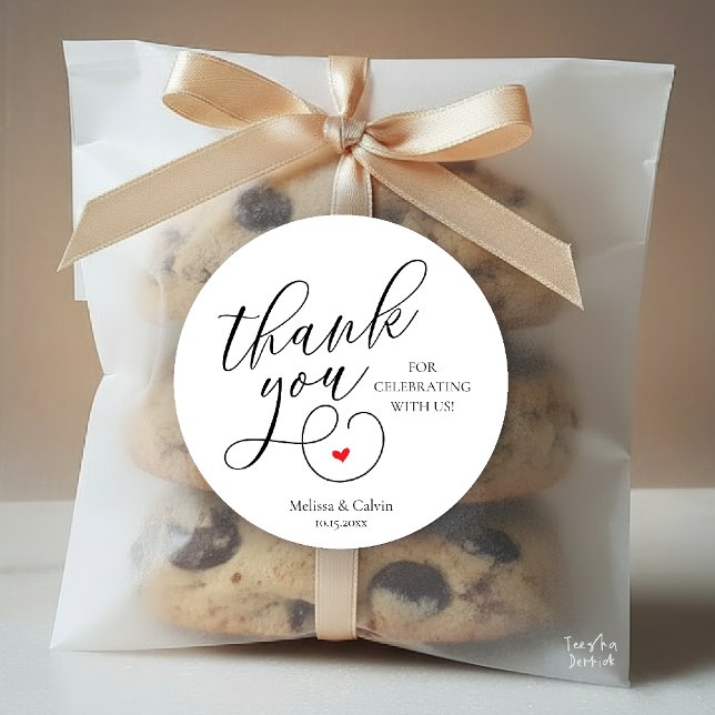 Sticker Rond Cute Little Heart Wedding Gifts Thank You  (Cute Little Heart Wedding Gifts Thank You Classic Round Sticker in Classy Black White)