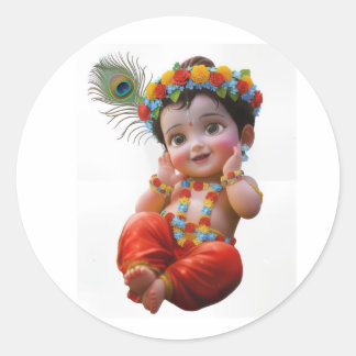 Sticker Rond Cute Little Krishna Traditional Indian Art Poster