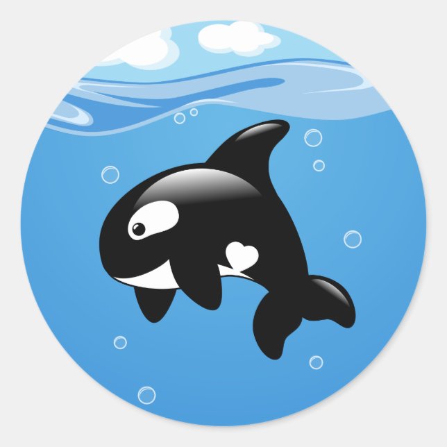 Sticker Rond Cute Little Orca sur Aqua (Devant)