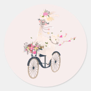 Sticker Rond Cute Llama à vélo