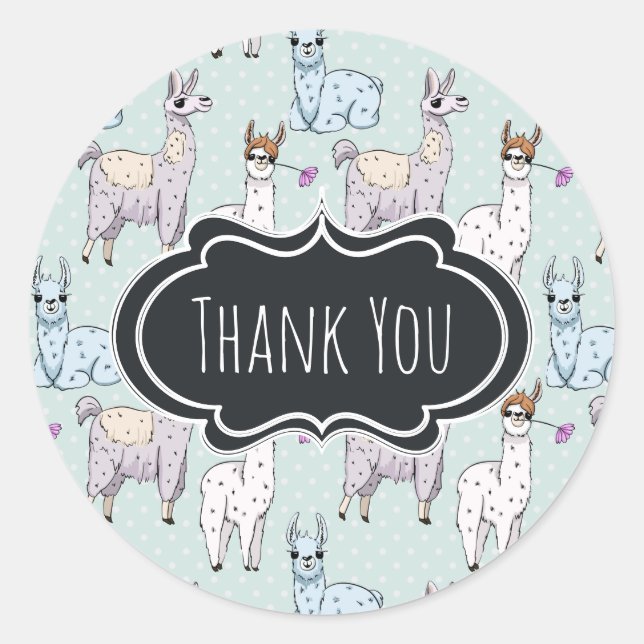 Sticker Rond Cute Llama Motif sur le Merci Pois (Devant)