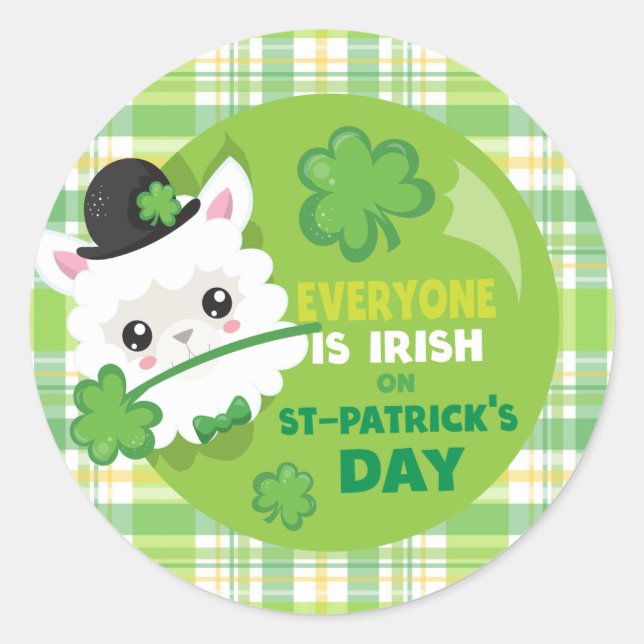 Sticker Rond Cute Llama Plaid St Patrick's Day (Devant)