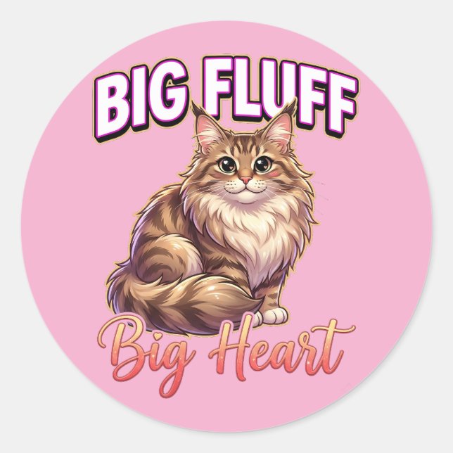 Sticker Rond Cute Maine Coon Valentine – Big Fluff Big Heart (Devant)