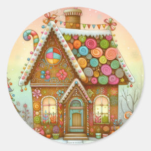 Sticker Rond Cute, maison de pain d'épices