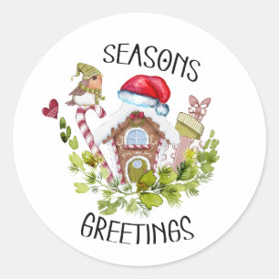 Sticker Rond Cute Maison en pain d'épices Noël Joyeuses Fêtes