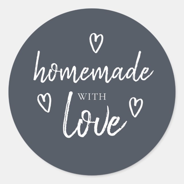 Sticker Rond Cute Maison Fabriquée Avec Amour Blanc Noir (Devant)
