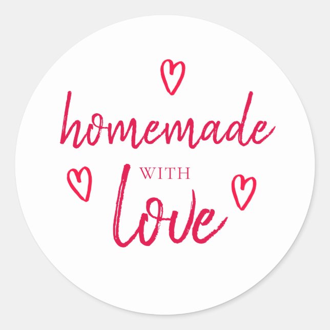 Sticker Rond Cute Maison Fabriquée Avec Amour Rouge Blanc (Devant)