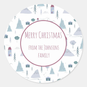 Sticker Rond Cute Maisons Pastel Couleurs Motif d'hiver