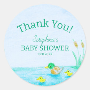 Sticker Rond Cute Mallard Baby shower de canard Merci