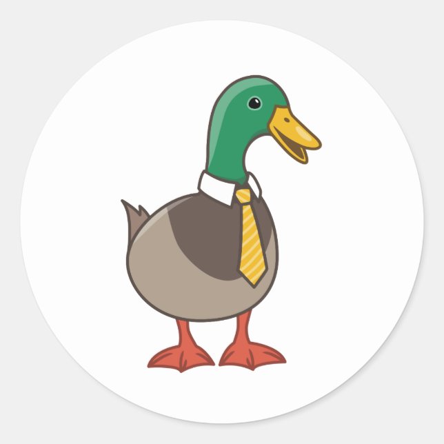 Sticker Rond Cute Mallard Duck White Collar Necktie (Devant)