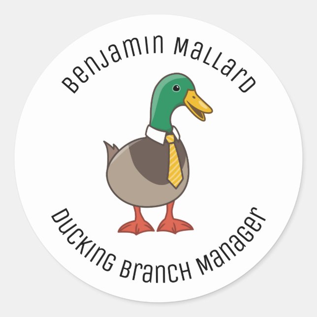 Sticker Rond Cute Mallard Duck White Collar Necktie Manager (Devant)