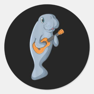 Sticker Rond Cute Mana Jouer Turquoise Ukulele Guitare