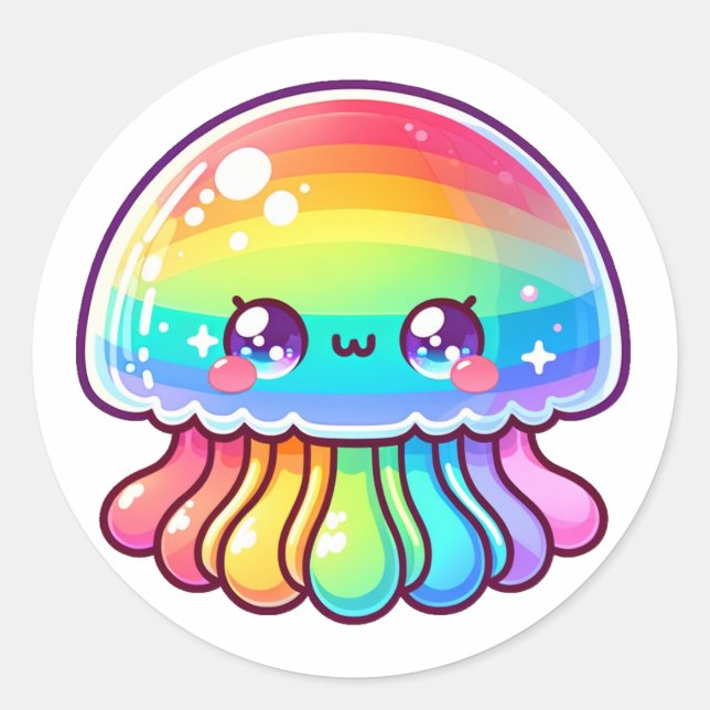 Sticker Rond Cute méduse arc-en-ciel (Devant)