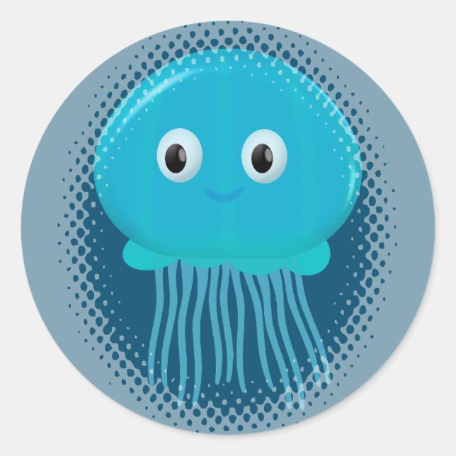 Sticker Rond Cute méduse Cartoon Dans L'Océan Bleu (Devant)