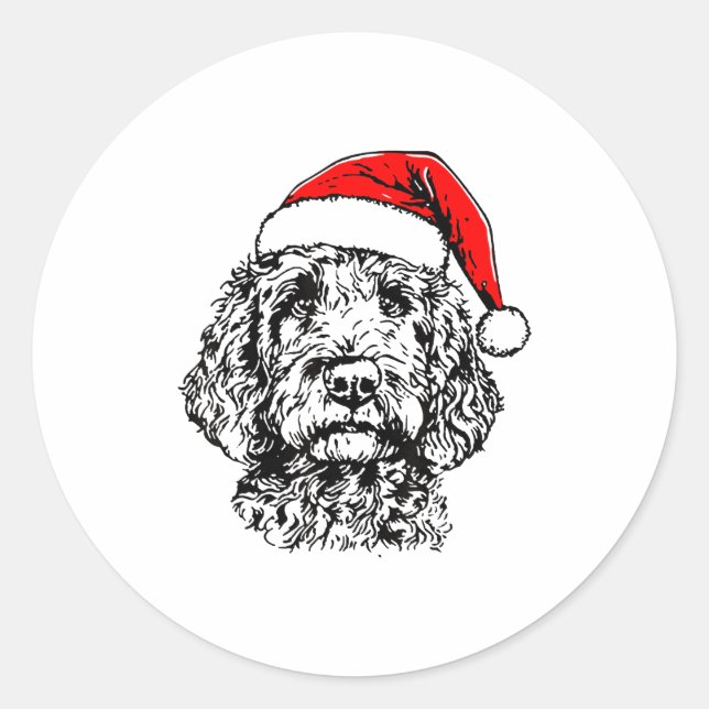 Sticker Rond Cute Merry Christmas Goldendoodle Santa Christmas  (Devant)