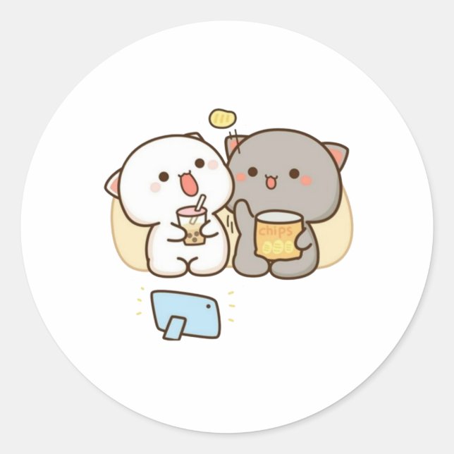 Sticker Rond Cute Mochi Peach Cat (Devant)