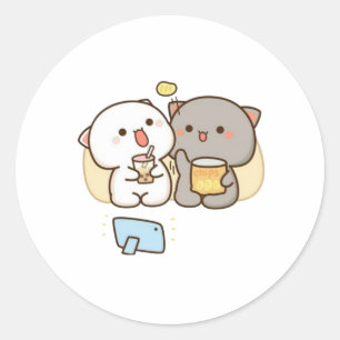 Sticker Rond Cute Mochi Peach Cat