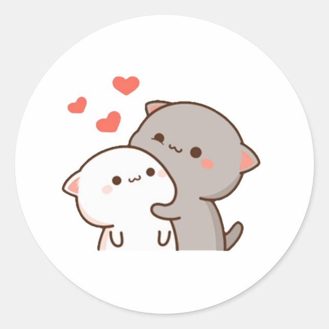 Sticker Rond Cute Mochi Peach Cat (Devant)