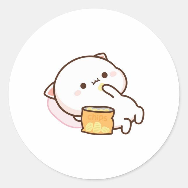 Sticker Rond Cute Mochi Peach Cat (Devant)