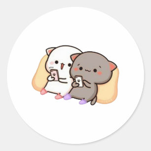 Sticker Rond Cute Mochi Peach Cat