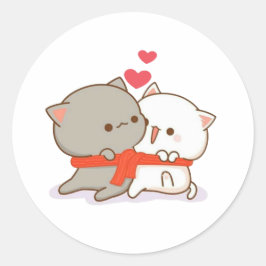 Sticker Rond Cute Mochi Peach Cat