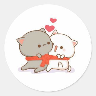 Sticker Rond Cute Mochi Peach Cat