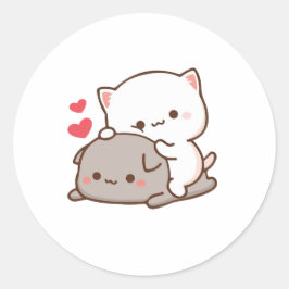 Sticker Rond Cute Mochi Peach Cat