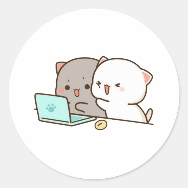 Sticker Rond Cute Mochi Peach Cat (Devant)