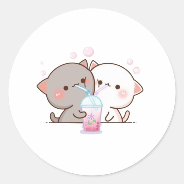 Sticker Rond Cute Mochi Peach Cat (Devant)