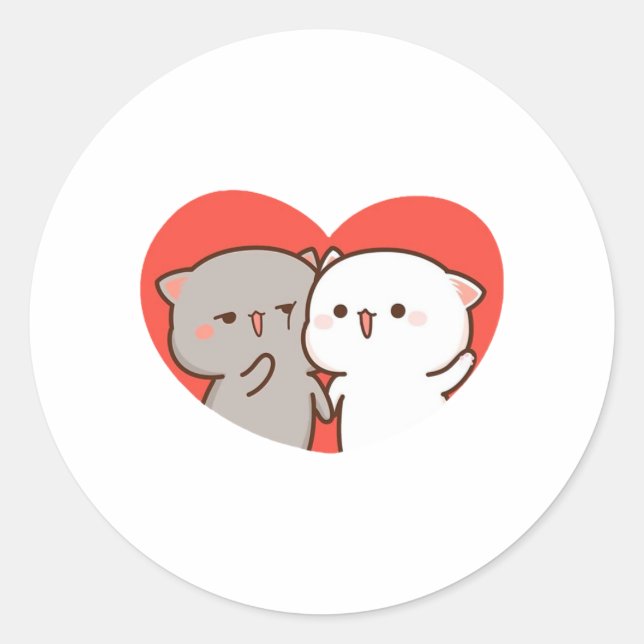 Sticker Rond Cute Mochi Peach Chat, Joyeuse Saint Valentin (Devant)