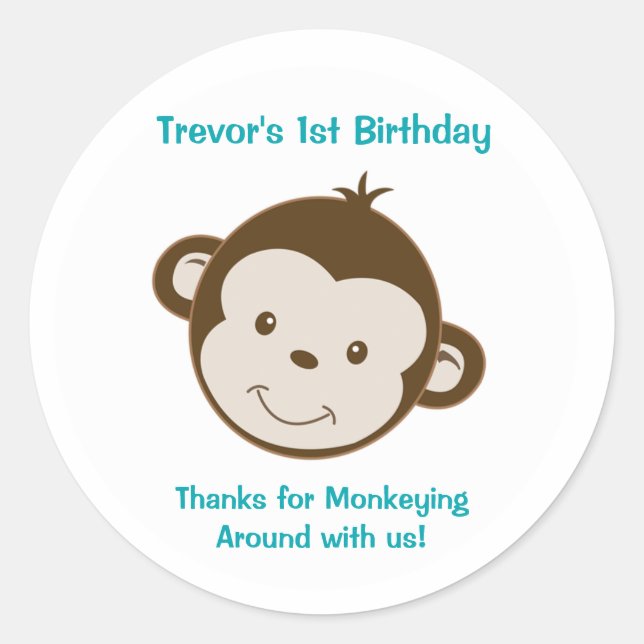 Sticker Rond Cute Mod Singe Personnalisé Anniversaire Favoriser (Devant)