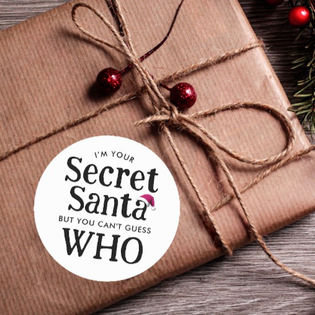 Sticker Rond Cute moderne noir blanc Secret Santa Hat Aquarelle (Créateur téléchargé)