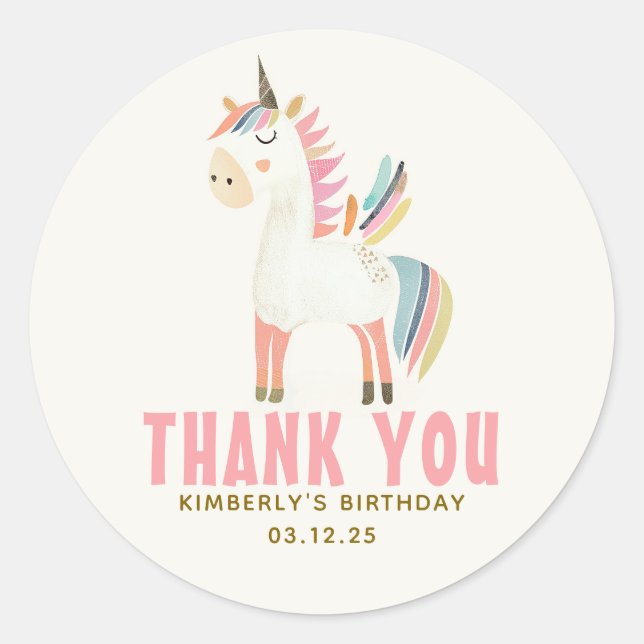 Sticker Rond Cute Moderne Pastel Unicorn Merci (Devant)
