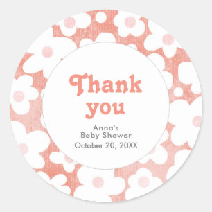 Sticker Rond Cute Moderne Retro Rose Daisy Floral