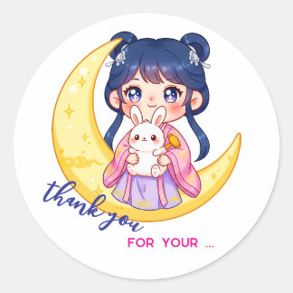 Sticker Rond Cute Moon Bunny Girl 
