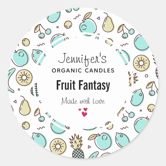 Sticker Rond Cute Motif Fruit Summery à thème bougie/savon (Devant)