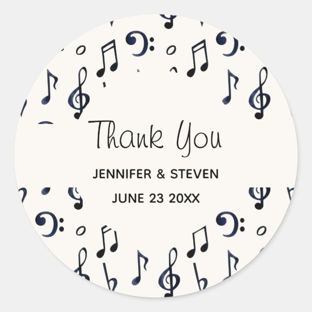 Sticker Rond Cute Musical Notes Motif Merci (Devant)