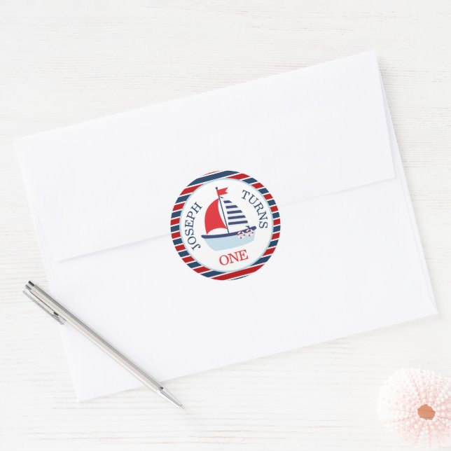 Sticker Rond Cute Nautical Sailboat Thème (Enveloppe)